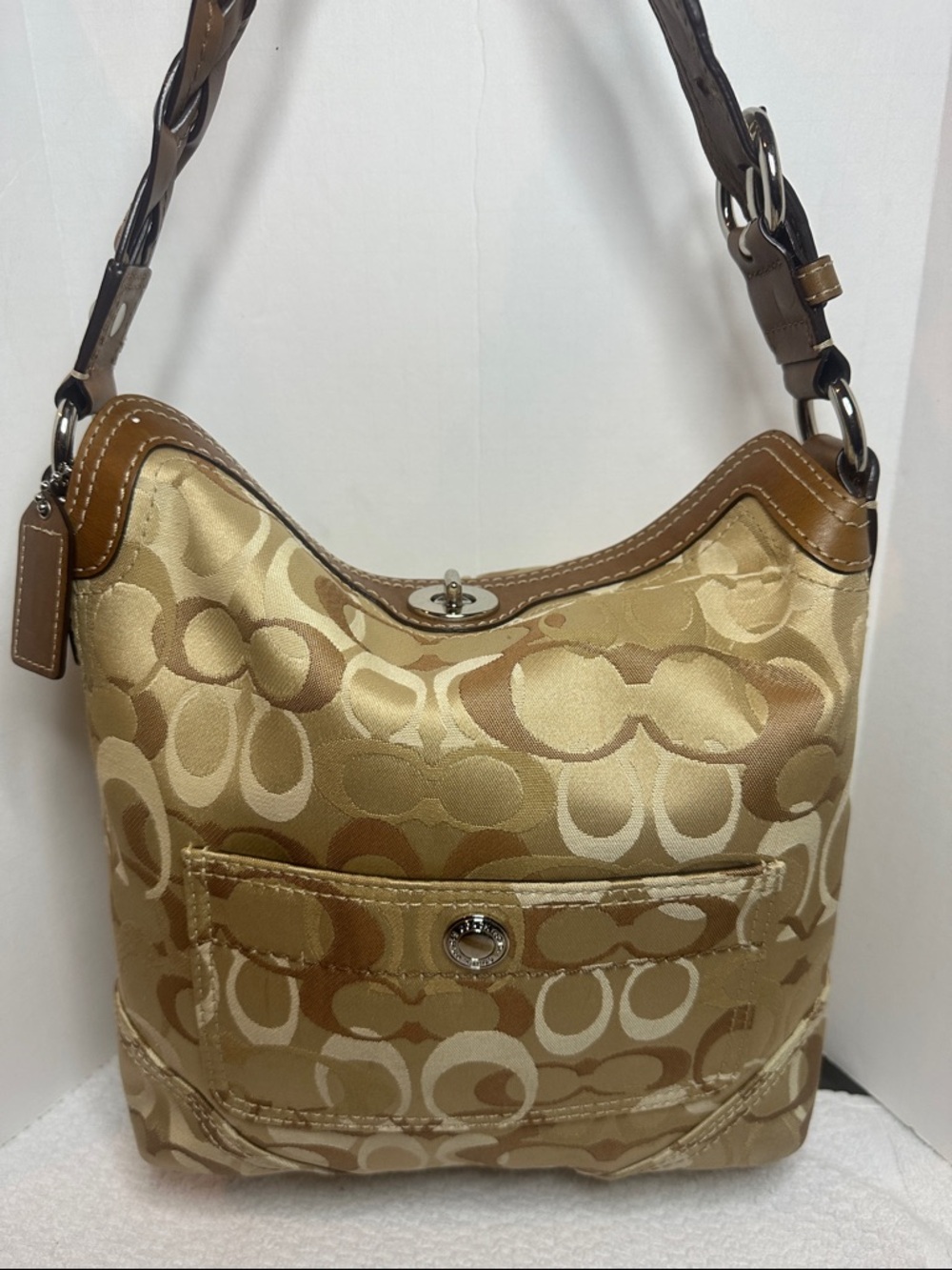 Coach 2007 Chelsea optic Tan/Khaki Signature Shoulder hobo Bag with Leather Trim - Picture 2 of 16